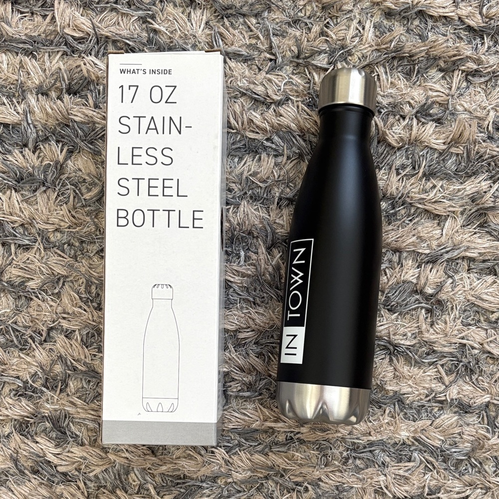 H2GO Black Stainless Steel Water Bottle 17 OZ Silver Accents